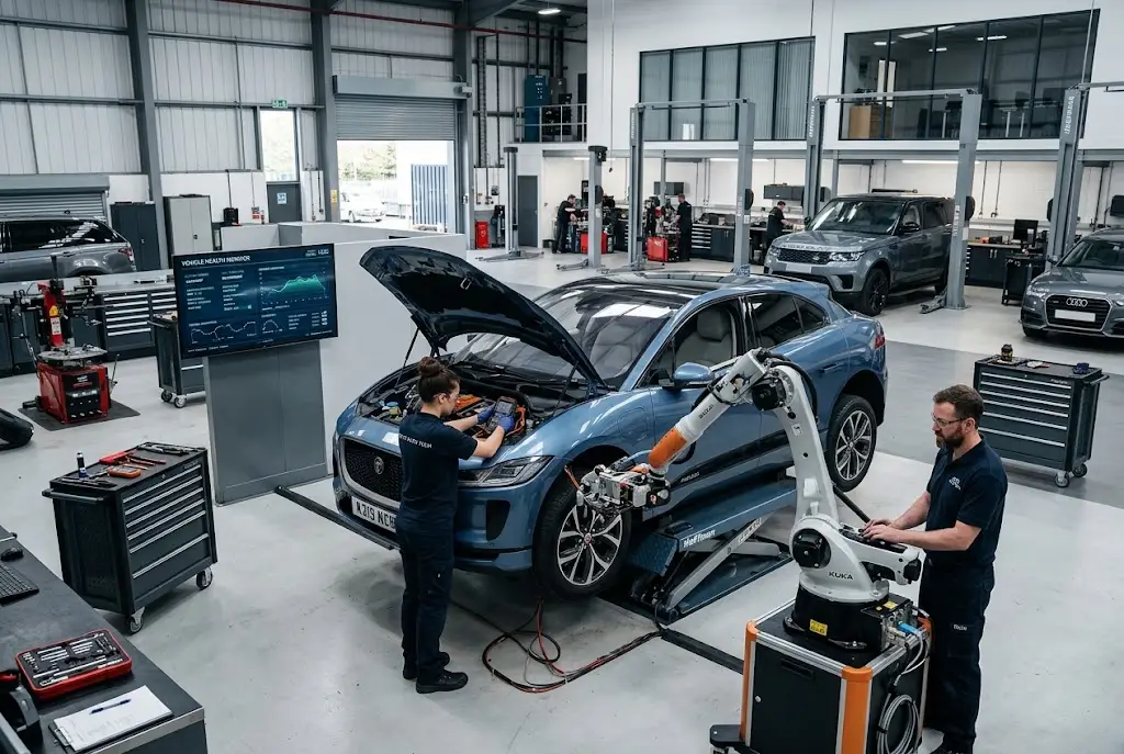 AI-powered auto service garage with smart diagnostics and automated workshop technology