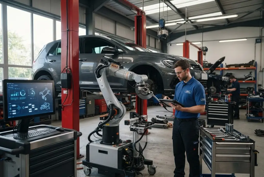 auto repair services using robotic repair technology in a modern workshop